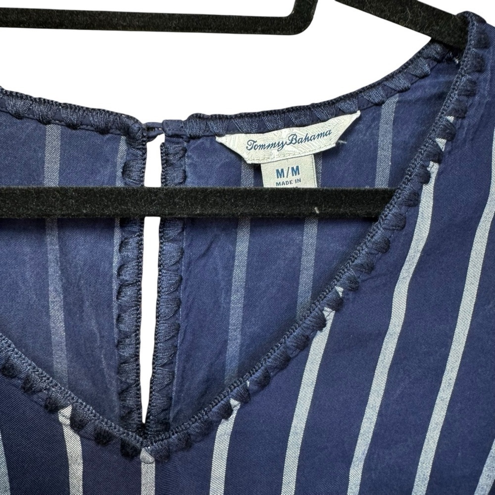 Tommy‎ Bahama Navy White Vista Stripe Flutter Sleeve Dress Size Medium - Picture 4 of 13